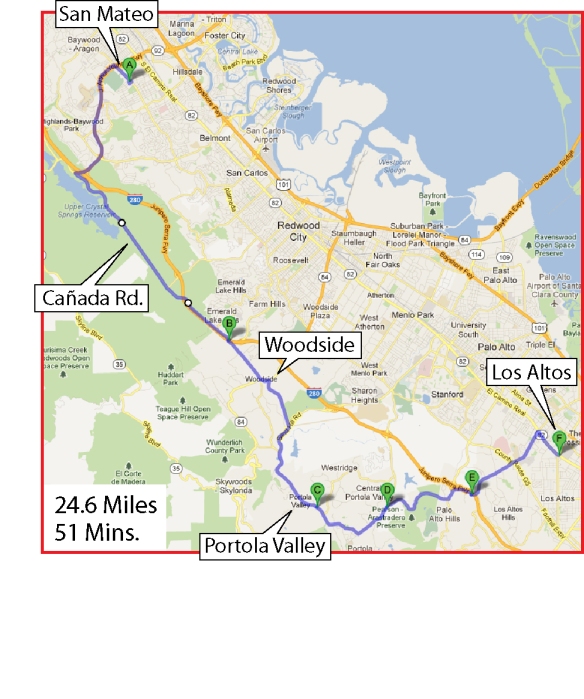 Here is how I commute from San Mateo to Los Altos in Silicon Valley